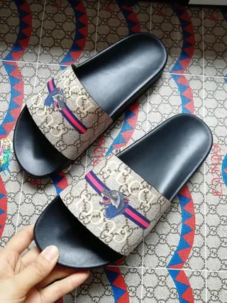 Gucci Screener Beige Black Web Stripe Dragon Slide Slippers 6