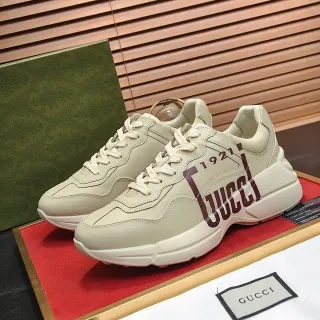 Gucci Screener Beige Red Sole Oversized Logo Print Chunky Sneakers