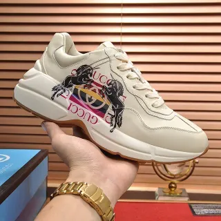 Gucci Screener Off-White Cuero Impresión Gráfica Lateral Lifestyle Sneakers