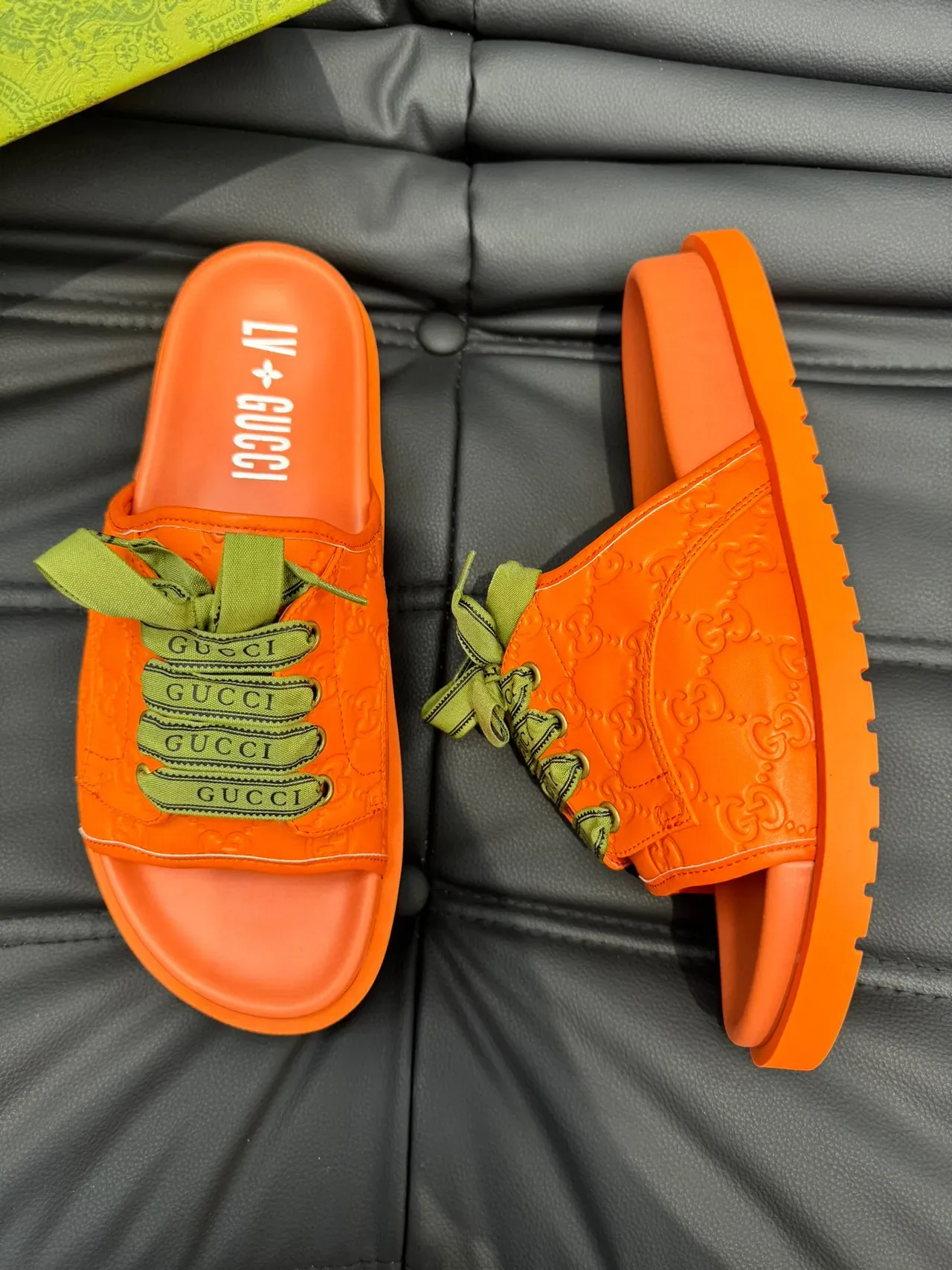 Gucci Screener Laranja GG Monogram Fita Rendilha Chinelos 3