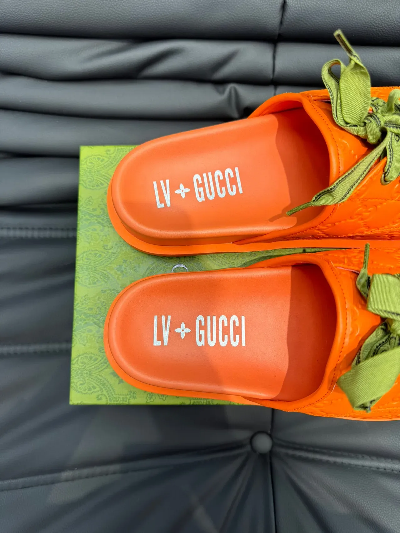 Gucci Screener Laranja GG Monogram Fita Rendilha Chinelos 8