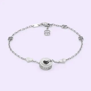 Gucci Silver Black Chain-Link Engraved Disc Bracelet