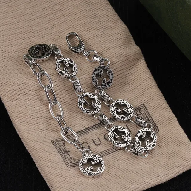 Gucci Silver Black Interlocking G Motif Oxidized Finish Bracelet 3