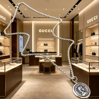 Collier Gucci Chaîne Argentée Pendentif Médaillon