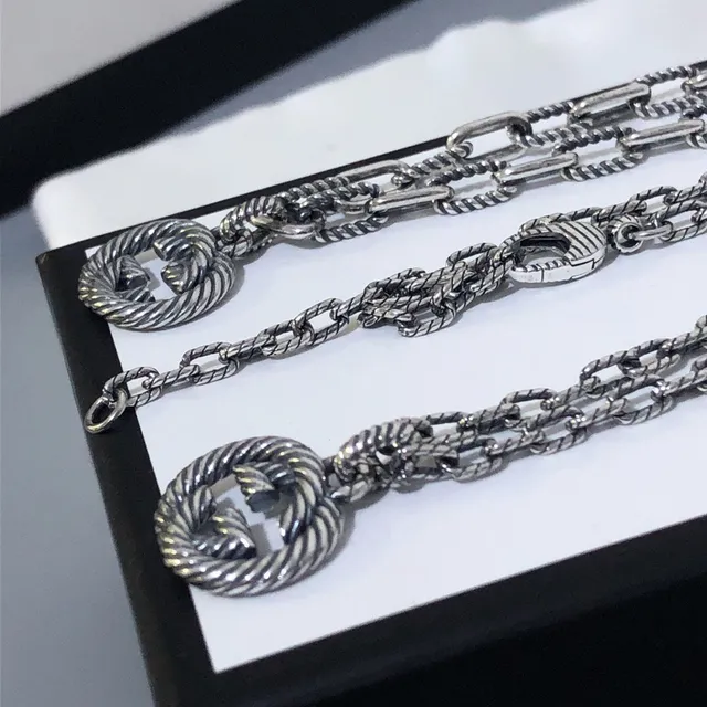 Gucci Silver Twisted Rope Chain Interlocking Double G Pendant Bracelet 4