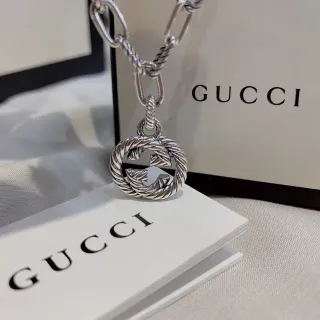 গুসি চাঁদি টুইস্টেড রোপ চেইন Interlocking G Pendant নেকলেস