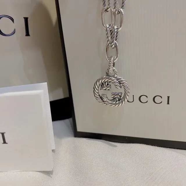 Gucci Silver Twisted Rope Chain Interlocking G Pendant Necklace 6