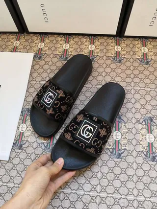Gucci Slide Chaussons Noirs Monogram Sangle 3