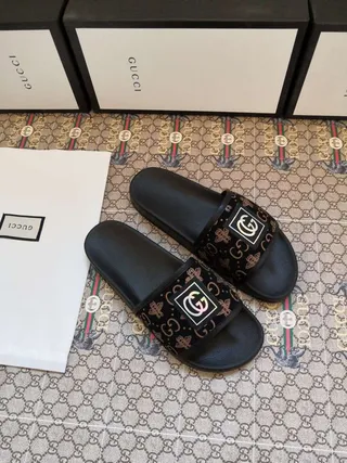 Gucci Slide Chaussons Noirs Monogram Sangle 6