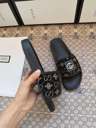 Gucci Slide Chaussons Noirs Monogram Sangle 7