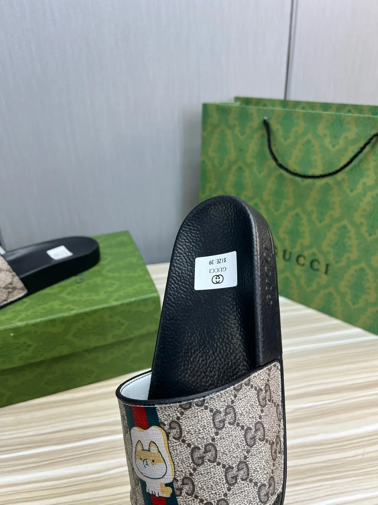 Gucci Slide GG Monogram Canvas Web Stripe Cartoon Dog Slippers 3
