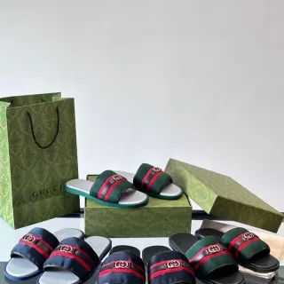 Gucci Slide Verde Rojo Silueta Web Rayas Correa Sandalias