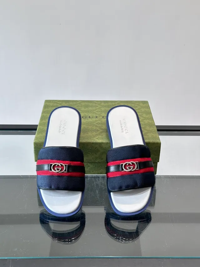 Gucci Slide Green Red Silhouette Web Stripe Strap Slippers 8