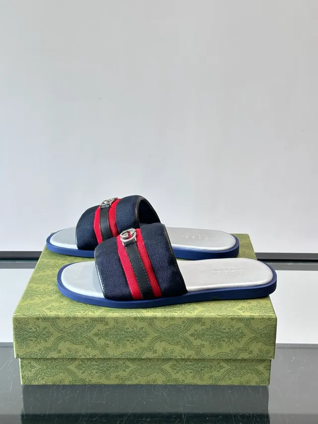 Gucci Slide Green Red Silhouette Web Stripe Strap Slippers 12