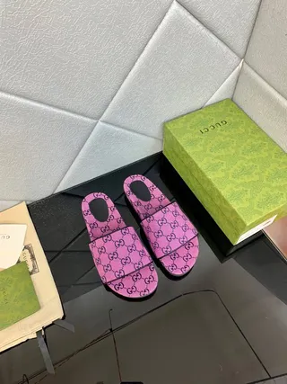 Gucci Slide Pink Monogram Fabric Slippers 3