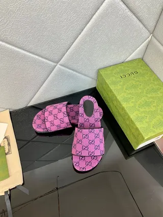 Gucci Slide Pink Monogram Fabric Slippers 6