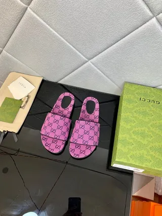 Gucci Slide Pink Monogram Fabric Slippers 7