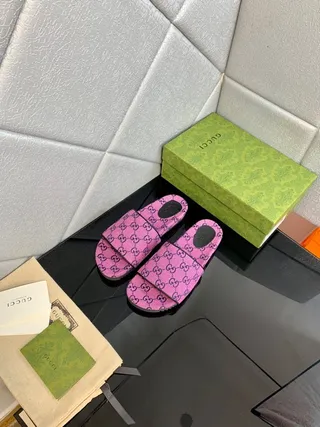 Gucci Slide Pink Monogram Fabric Slippers 8