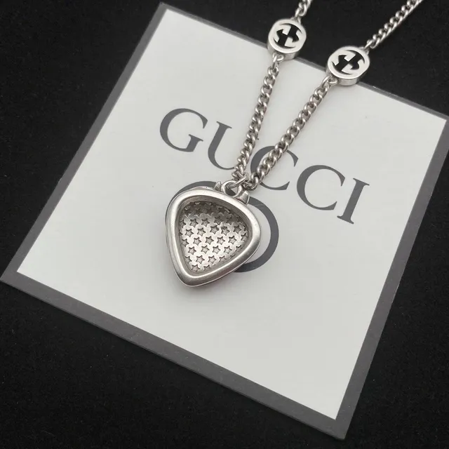 Gucci স্ট্রবেরি লাল চাঁদি এনামেল পেন্ড্যান্টস ইন্টারলকিং GG-লিঙ্ক চেইন হার 6