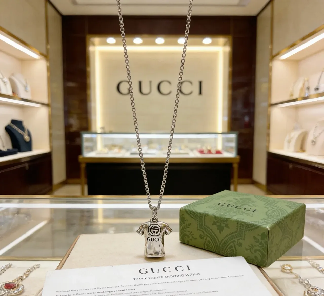 Gucci T-Shirt Pendant Silver Necklace 3