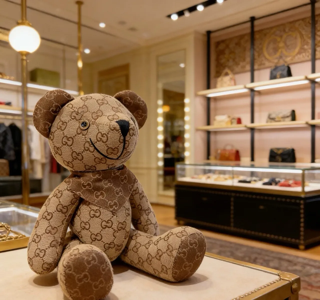 Gucci Teddy Bear Bolso Beige Marrón GG Monogram Canvas Peluche Silueta 4