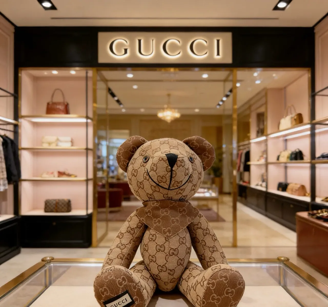 Gucci Teddy Bear Bolso Beige Marrón GG Monogram Canvas Peluche Silueta 9