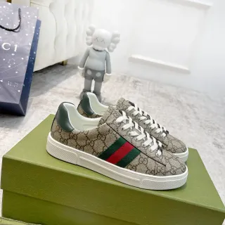 Gucci Tennis 1977 米色 GG Monogram Web Stripe 生活方式运动鞋