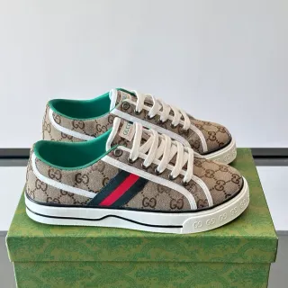 Gucci Tennis 1977 Beige Monograma Canvas Rayas Web Zapatillas Lifestyle
