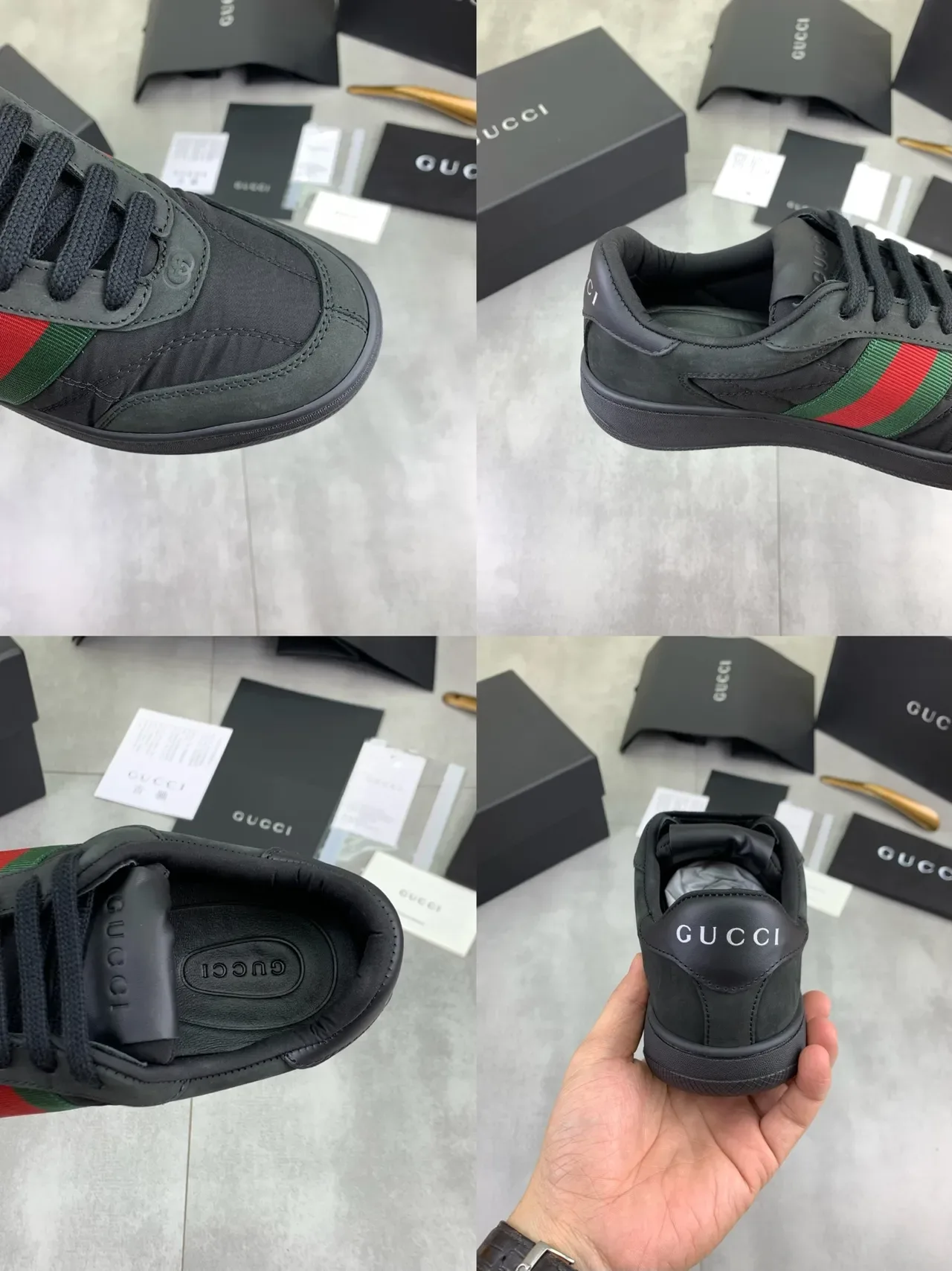 Gucci Tennis 1977 काले हरे लाल Web Lifestyle Sneakers 2