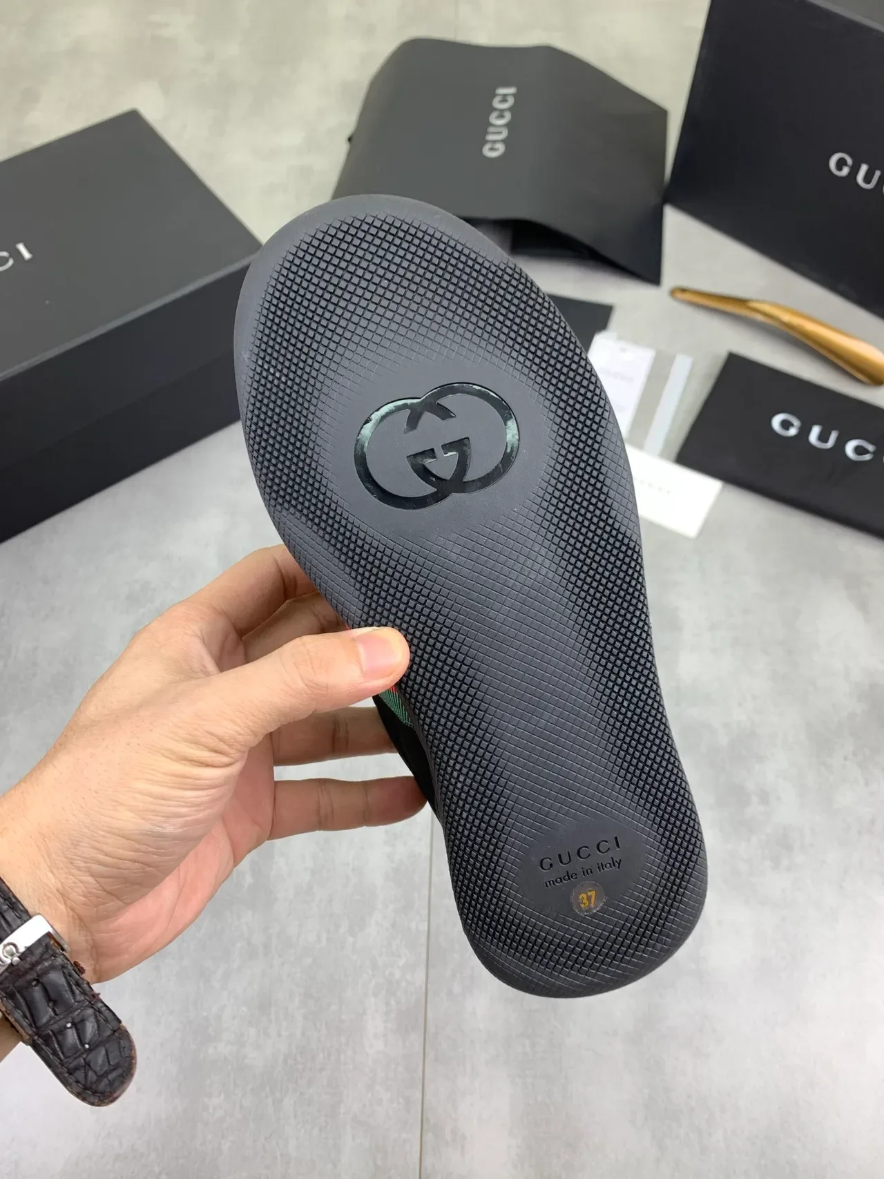 Gucci Tennis 1977 काले हरे लाल Web Lifestyle Sneakers 3