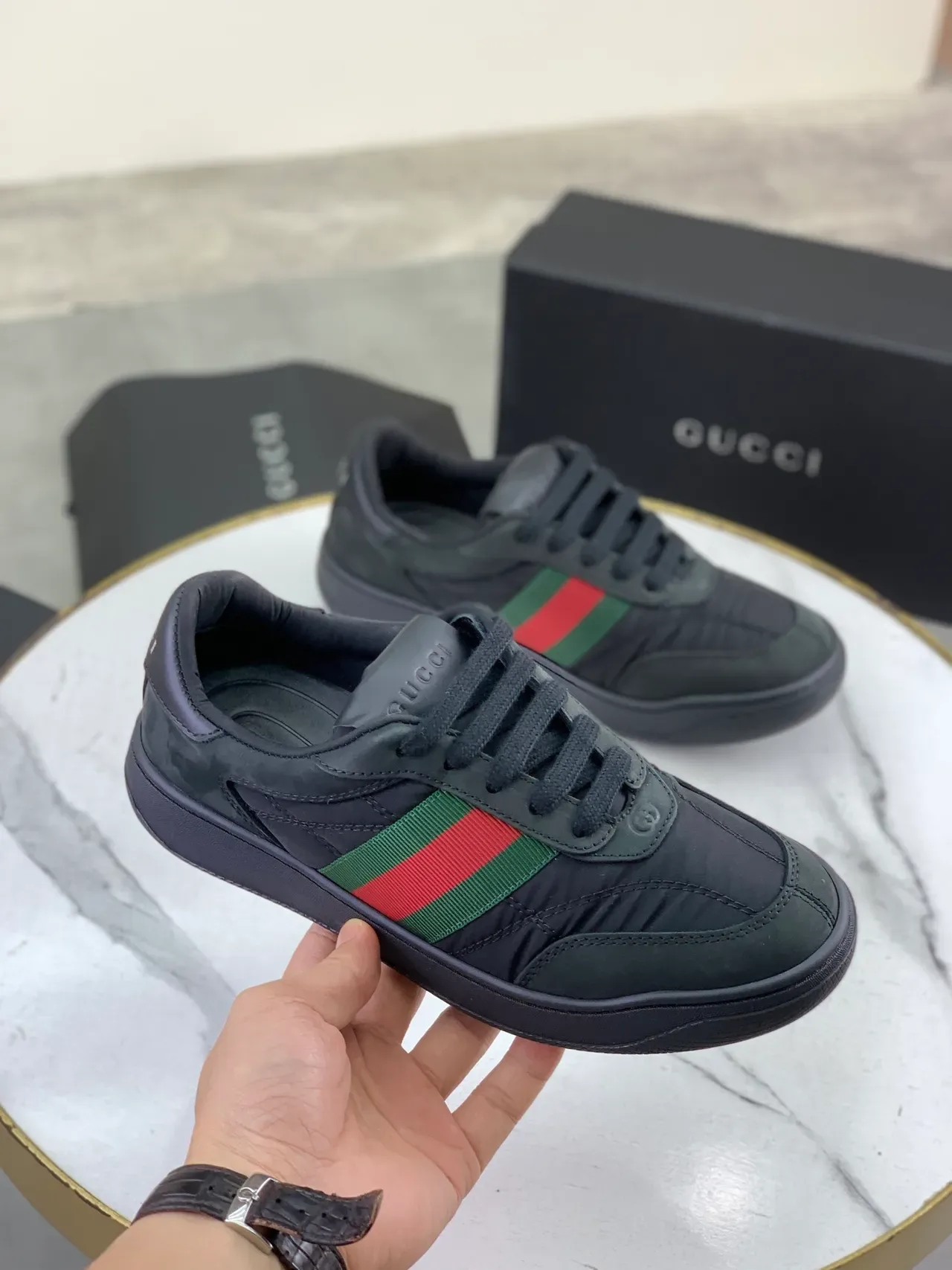 Gucci Tennis 1977 काले हरे लाल Web Lifestyle Sneakers 4