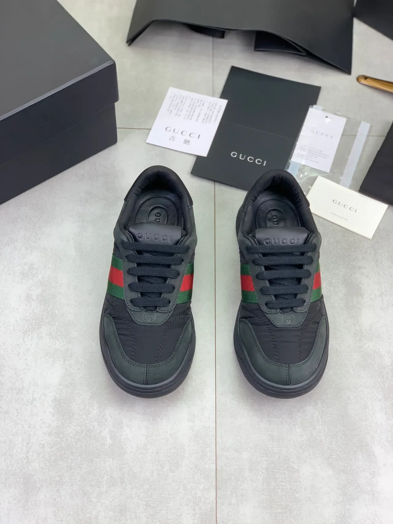 Gucci Tennis 1977 काले हरे लाल Web Lifestyle Sneakers 5