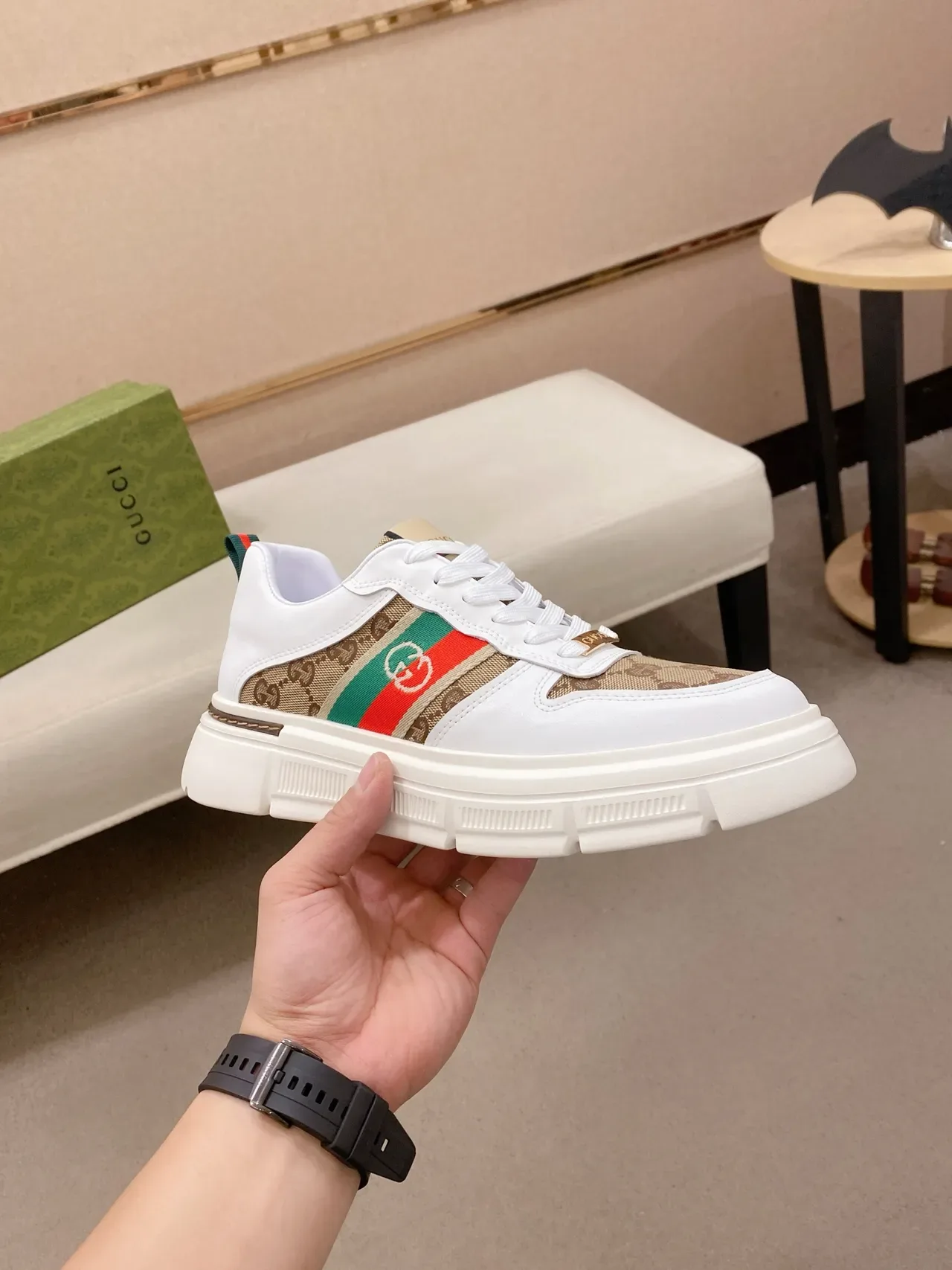 Gucci Tennis 1977 GG Monogram Canvas White Red Green Lifestyle Sneakers 4