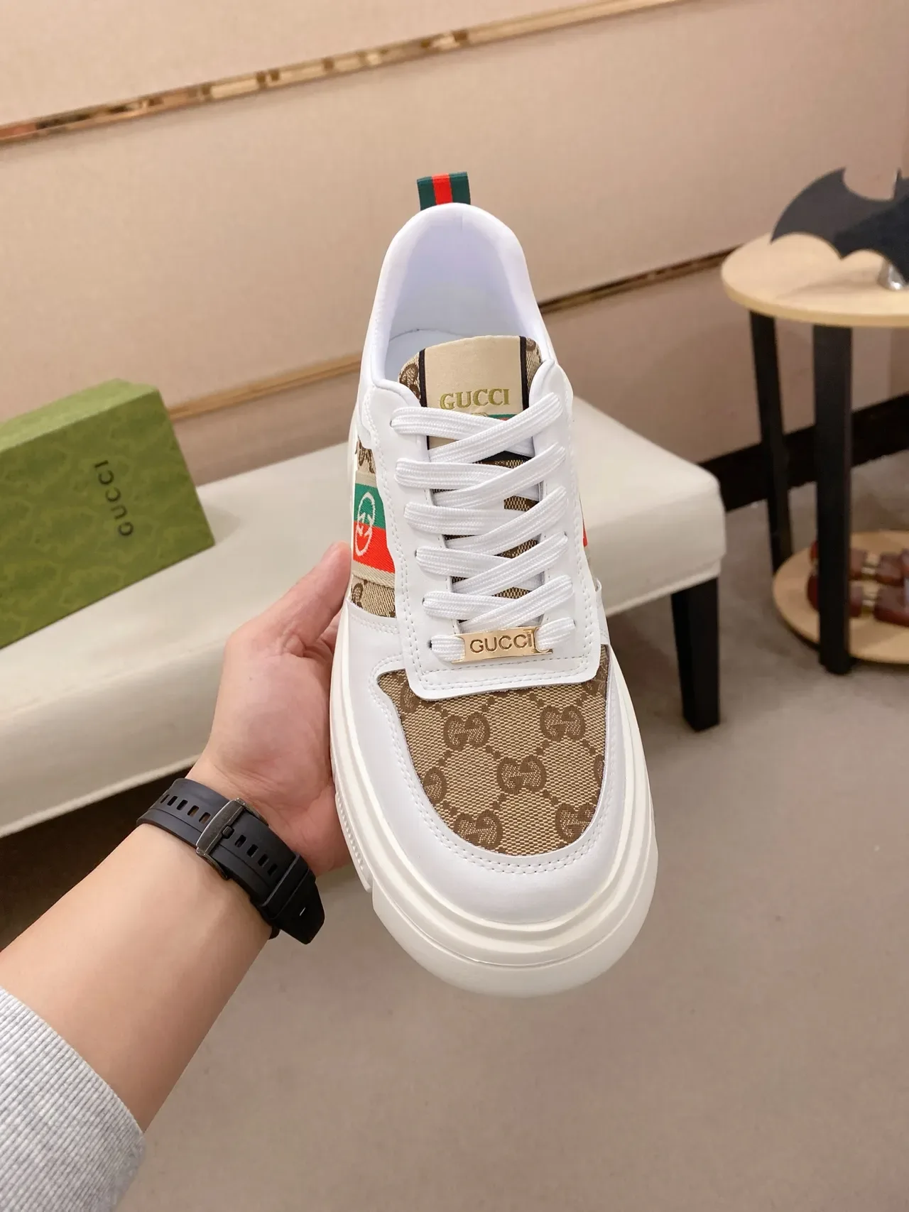 Gucci Tennis 1977 GG Monogram Canvas White Red Green Lifestyle Sneakers 5