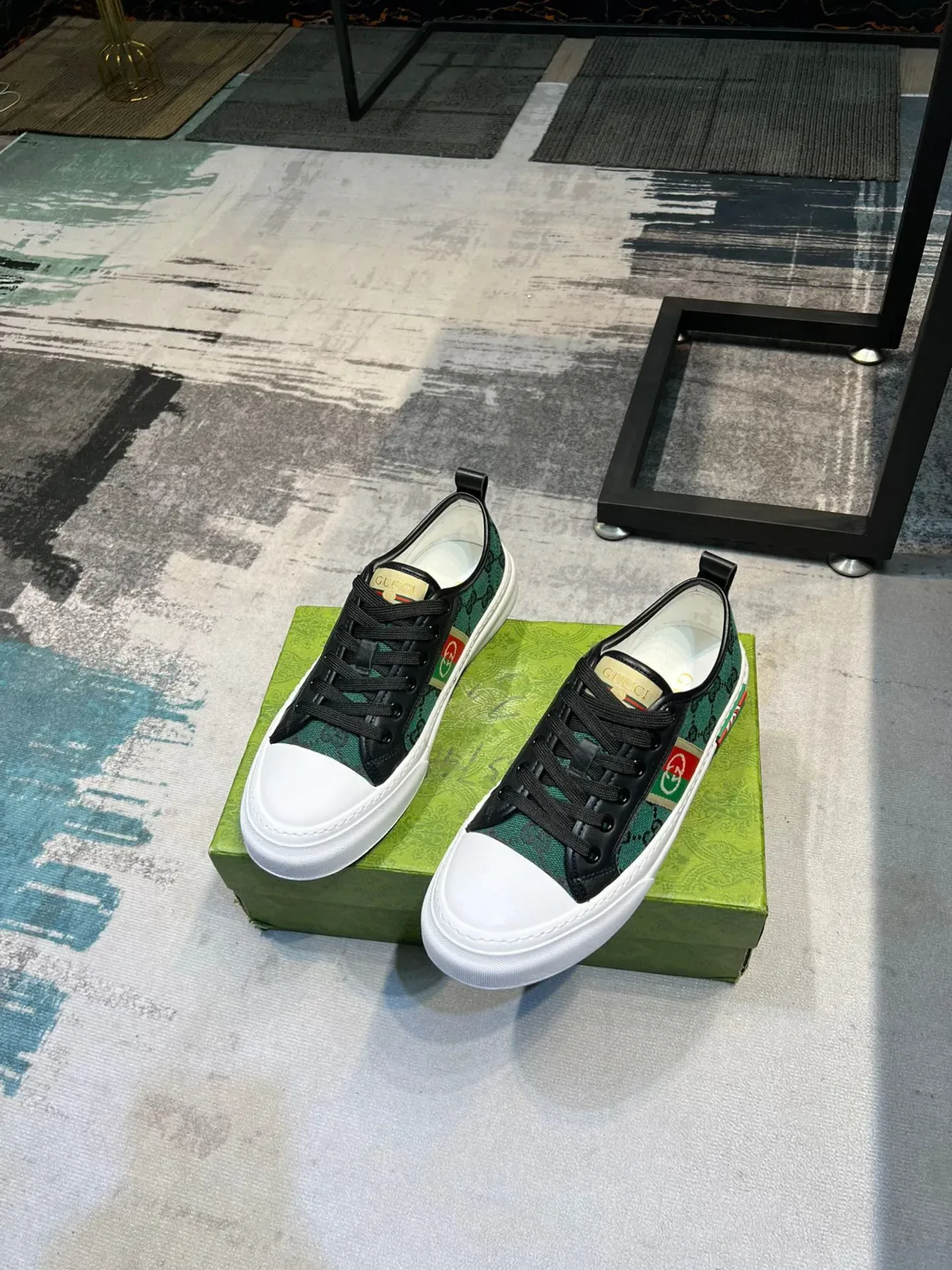 Gucci Tennis 1977 绿色 GG Monogram Web Stripe 生活方式运动鞋 6