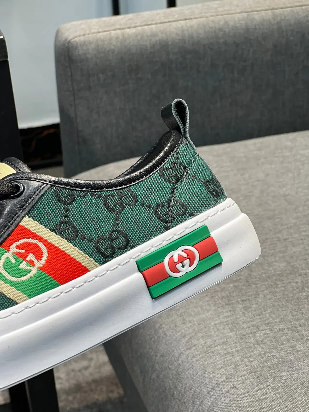 Gucci Tennis 1977 绿色 GG Monogram Web Stripe 生活方式运动鞋 8
