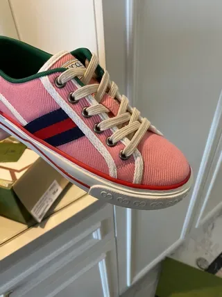 Gucci Tennis 1977 Tênis Lifestyle de Lona Rosa com Listra Web 5