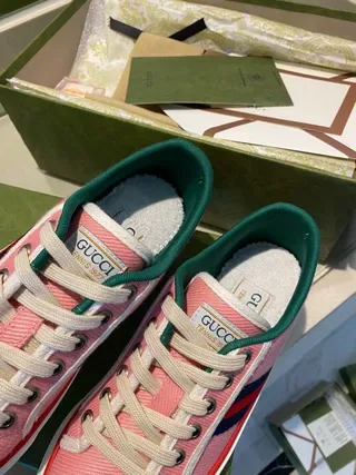 Gucci Tennis 1977 Tênis Lifestyle de Lona Rosa com Listra Web 8