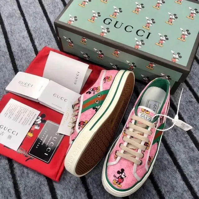 Gucci Tennis 1977 حذاء رياضي أسلوب حياة بطباعة ميكي ماوس وردي 6