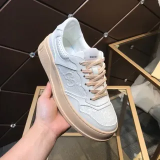 Gucci 白棕 平台鞋底 穿孔皮革鞋面 生活风运动鞋