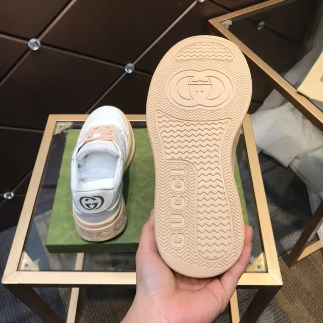 Gucci White Beige Platform Sole Perforated Leather Upper Lifestyle Sneakers 3