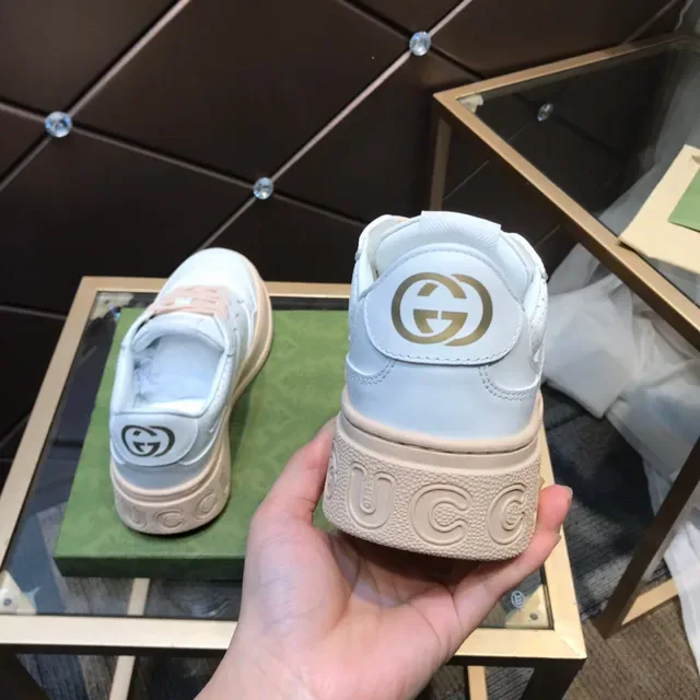 Gucci White Beige Platform Sole Perforated Leather Upper Lifestyle Sneakers 5