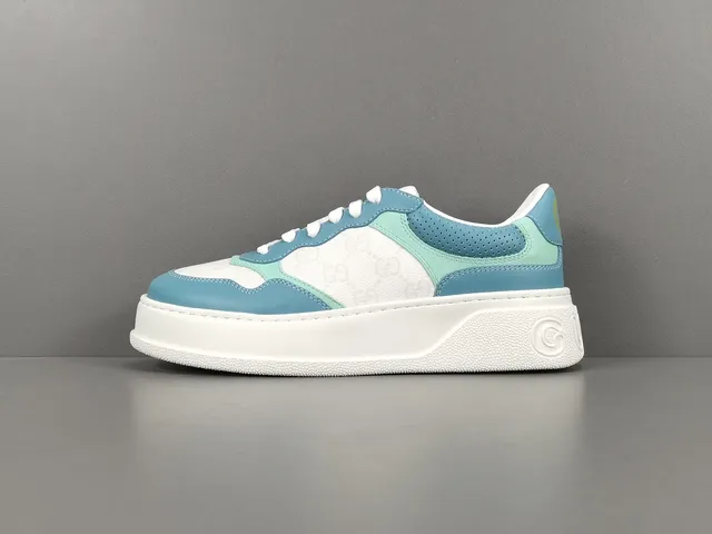 Gucci White Blue Color-Blocked Leather GG Monogram Canvas Lifestyle Sneakers 1