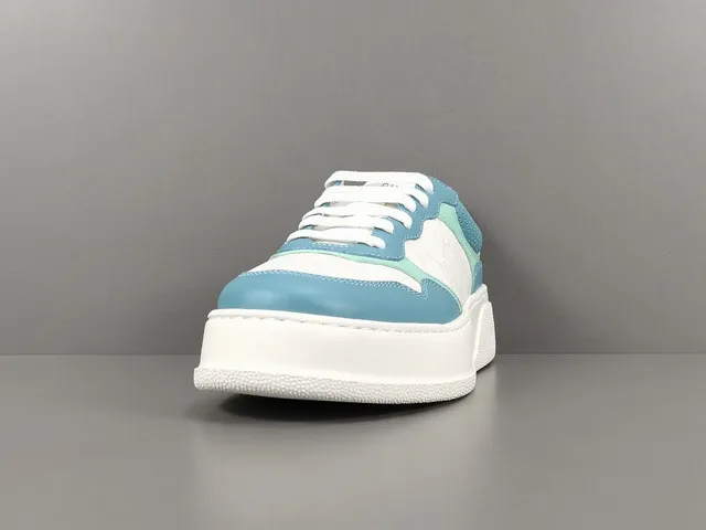 Gucci White Blue Color-Blocked Leather GG Monogram Canvas Lifestyle Sneakers 2