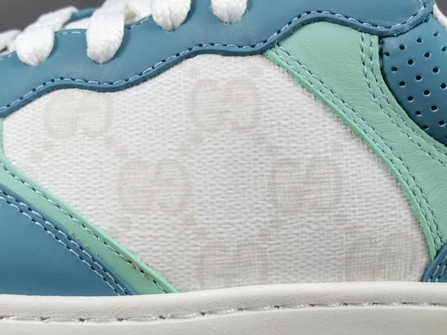 Gucci White Blue Color-Blocked Leather GG Monogram Canvas Lifestyle Sneakers 9