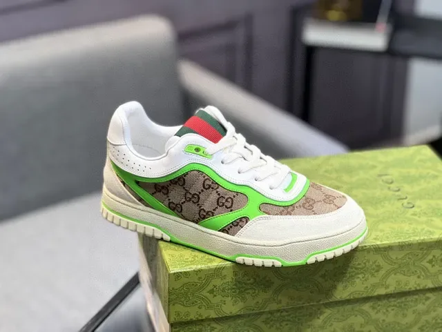 Gucci সাদা সবুজ GG Monogram ক্যানভাস নিওন পাইপিং লাইফস্টাইল স্নিকার্স 2