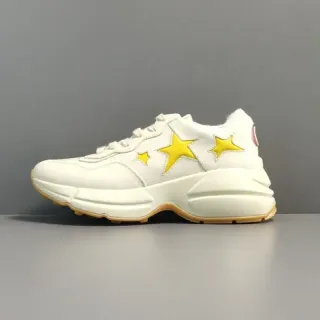 Gucci White Yellow Sole Star Appliqués Chunky Sneakers
