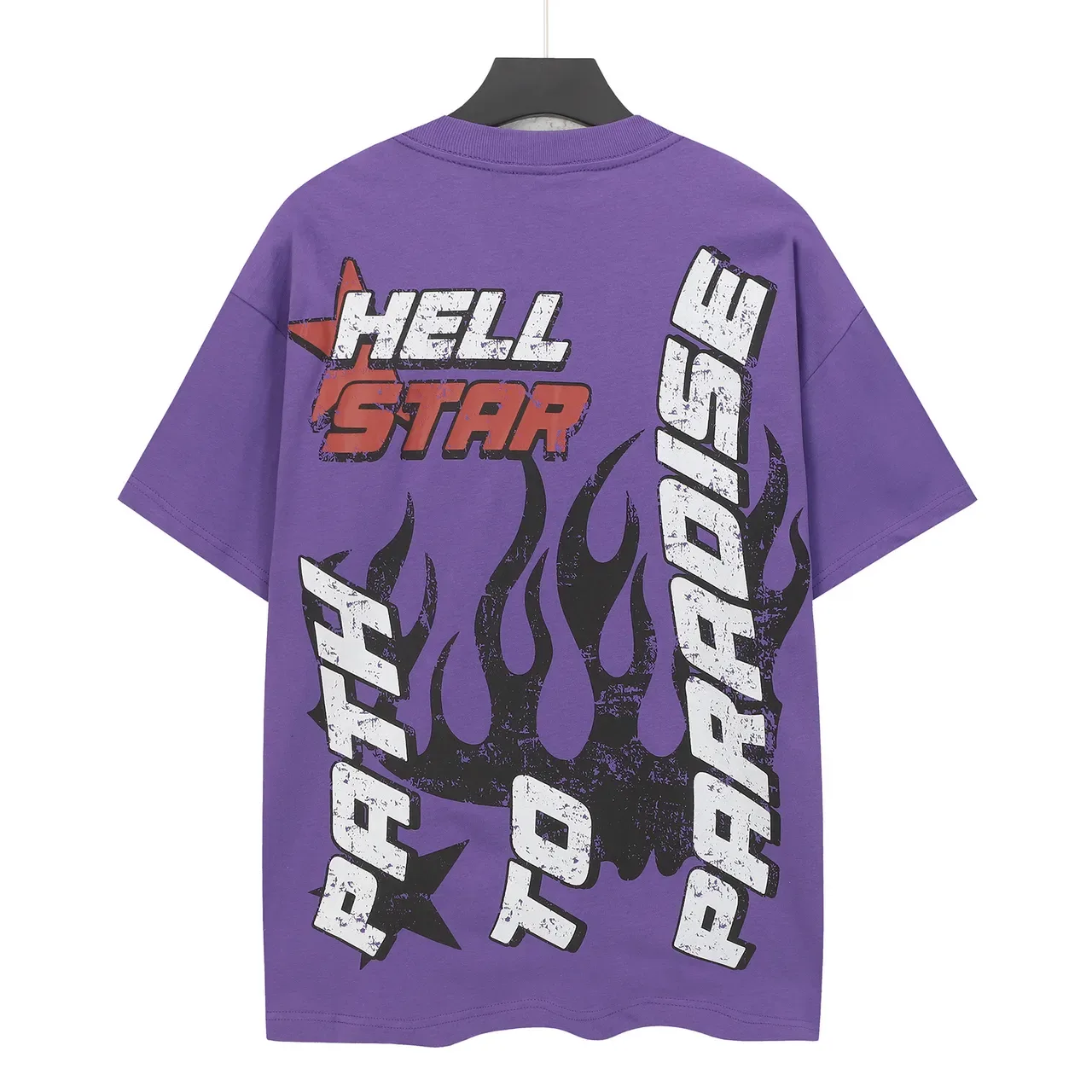 Camiseta roxa Hellstar com estampa gráfica de caveira e chamas 2
