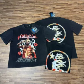 Hellstar Graphic Tee Black Flame Motif T-Shirt
