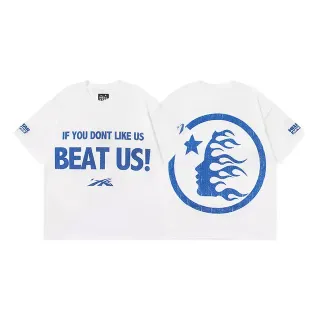 Hellstar Oversized Graphic Print White and Blue T-Shirt